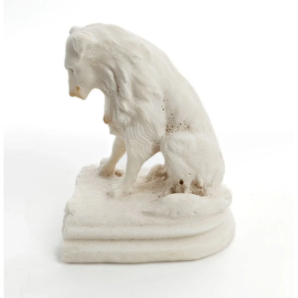 White Stone Dog Bookend Distressed Chippy Vintage Library Decor